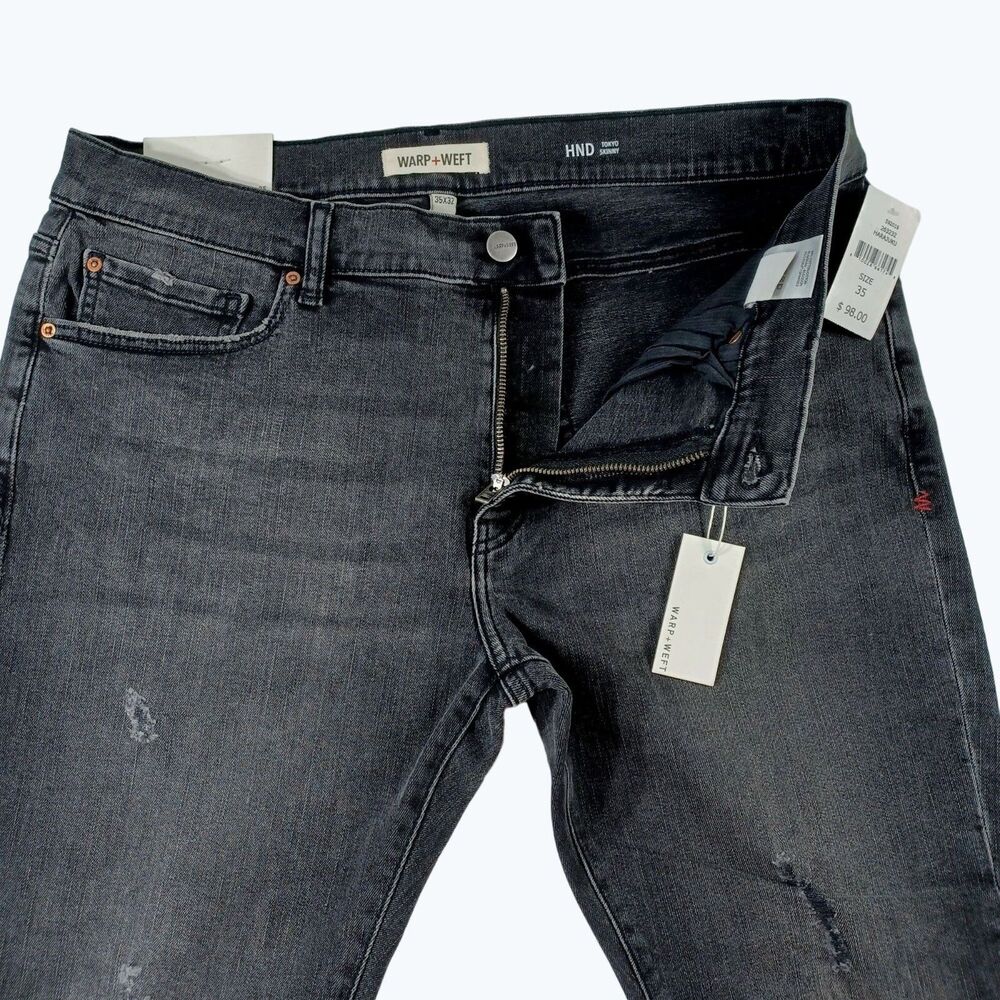 Warp+Weft ORD HND Tokyo Skinny Harajuku Stretch Distressed Jeans Men's Sz 35x32 - Picture 10 of 13